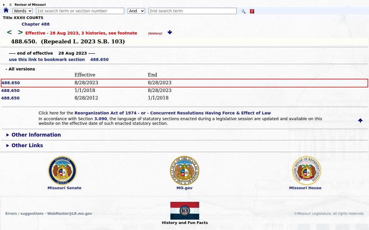 Henry County court records Missouri expungement surcharge statute