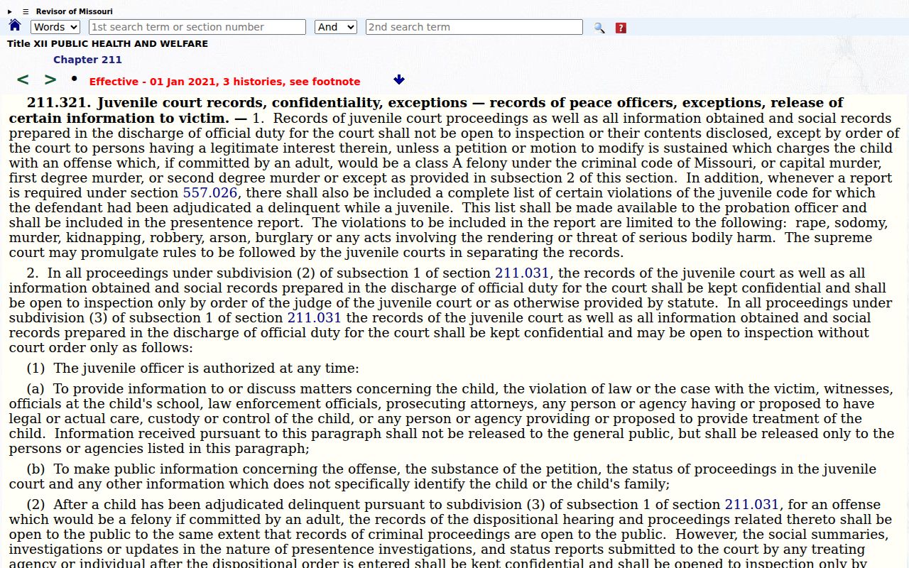Henry County court records alternate official Missouri juvenile confidentiality statute
