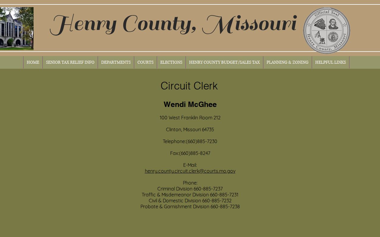 Henry County government homepage used to locate county court resources