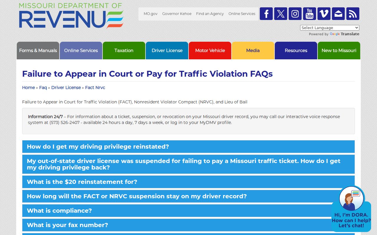 Henry County traffic court Department of Revenue FACT and NRVC compliance route